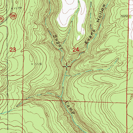 Topographic Map of Evans Hollow, AR