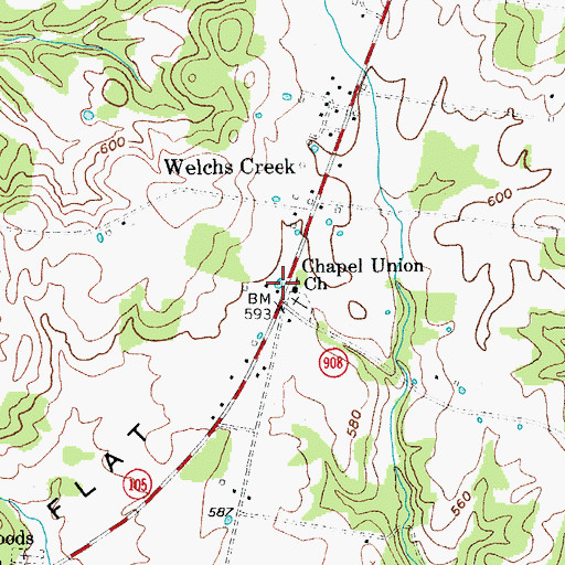 Topographic Map of Chapel Union Church, KY