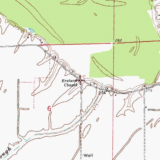 Topographic Map of Eveland Chapel, AR