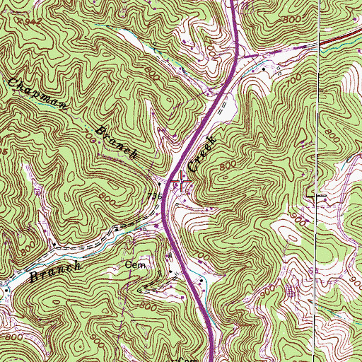 Topographic Map of Chapman Branch, KY