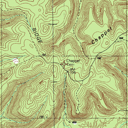 Topographic Map of Chappel Cemetery, KY