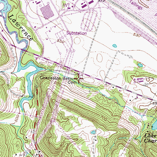 Topographic Map of Charleston Bottom Cemetery, KY
