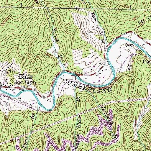 Topographic Map of Charlie Blair Branch, KY