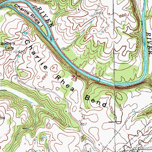 Topographic Map of Charlie Rhea Bend, KY