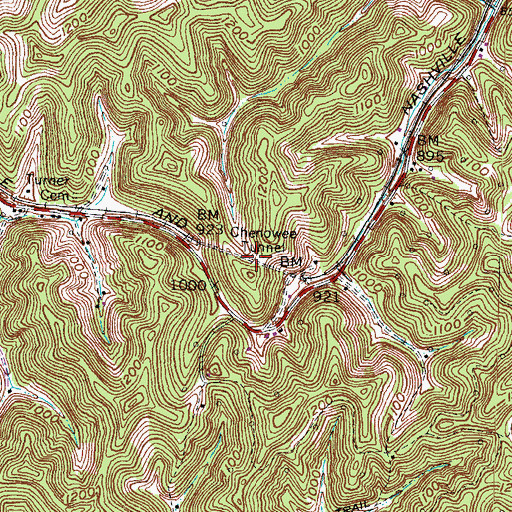 Topographic Map of Chenowee Tunnel, KY