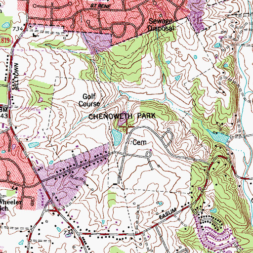 Topographic Map of Chenoweth Park, KY