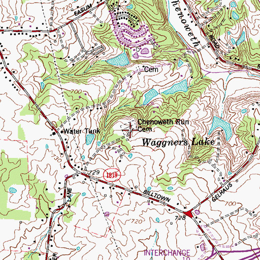 Topographic Map of Chenoweth Run Cemetery, KY