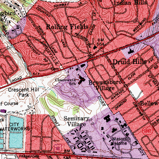 Topographic Map of Chenoweth School, KY