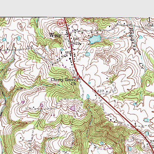 Topographic Map of Cherry Grove Church, KY