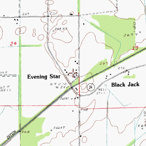 Topographic Map of Evening Star Church, AR