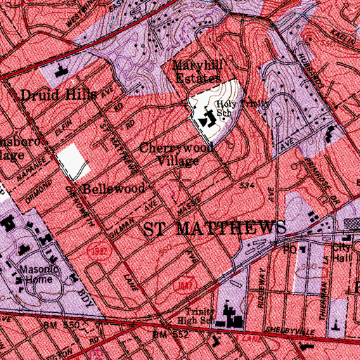 Topographic Map of Cherrywood Village, KY