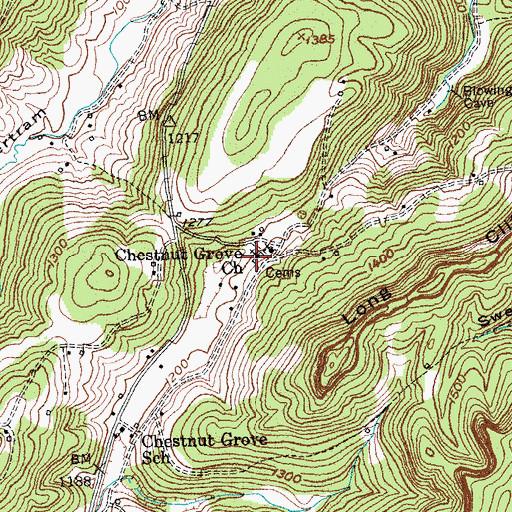 Topographic Map of Chestnut Grove United Baptist Church, KY