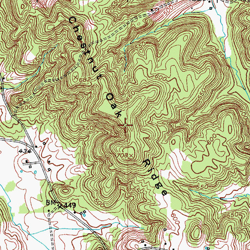 Topographic Map of Chestnut Oak Ridge, KY