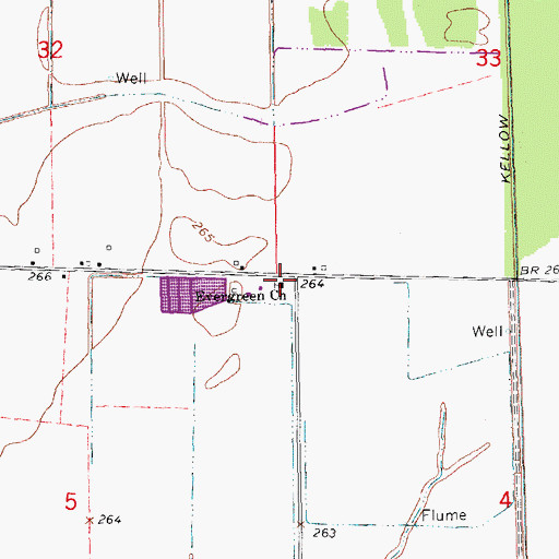 Topographic Map of Evergreen Church, AR