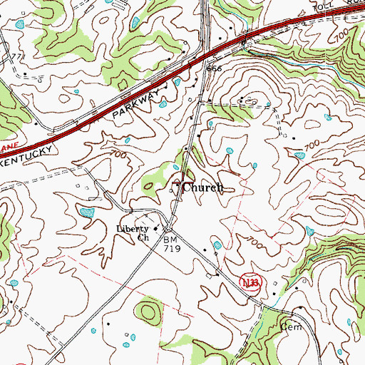 Topographic Map of Church, KY