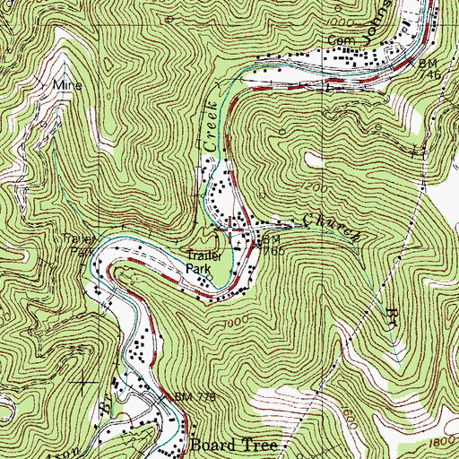 Topographic Map of Church Branch, KY