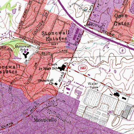 Topographic Map of Jessie M Clark Middle School, KY