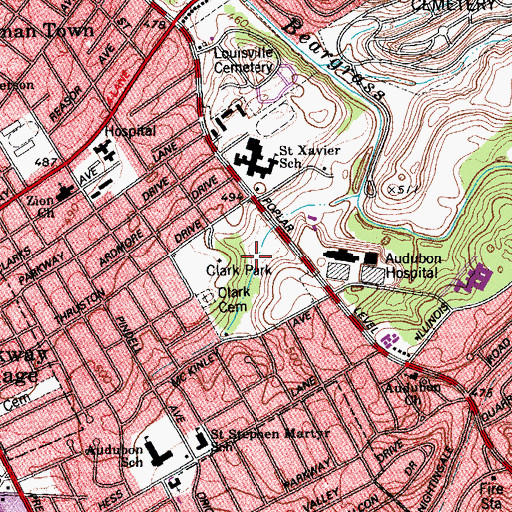 Topographic Map of George Rogers Clark Park, KY