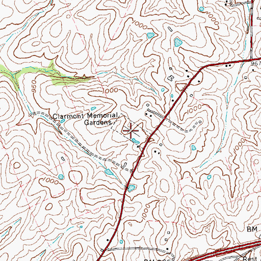 Topographic Map of Clarmont Memorial Gardens, KY