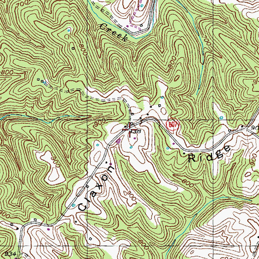 Topographic Map of Claxon Ridge, KY