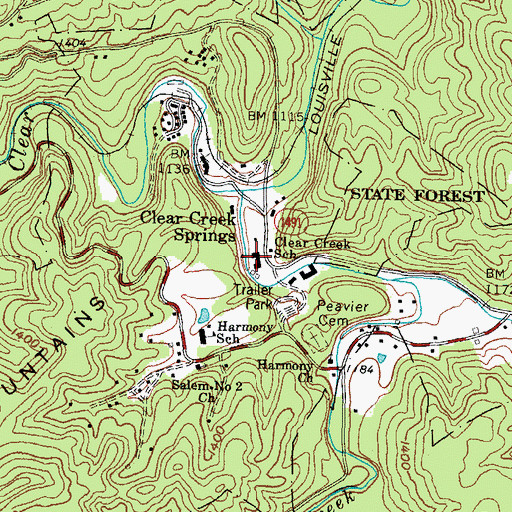 Topographic Map of Clear Creek School (historical), KY