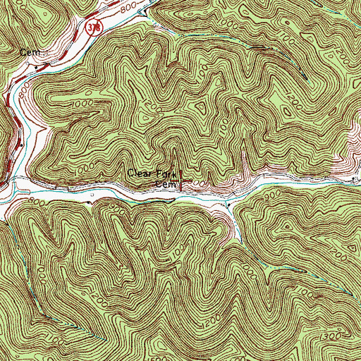 Topographic Map of Clear Fork Cemetery, KY