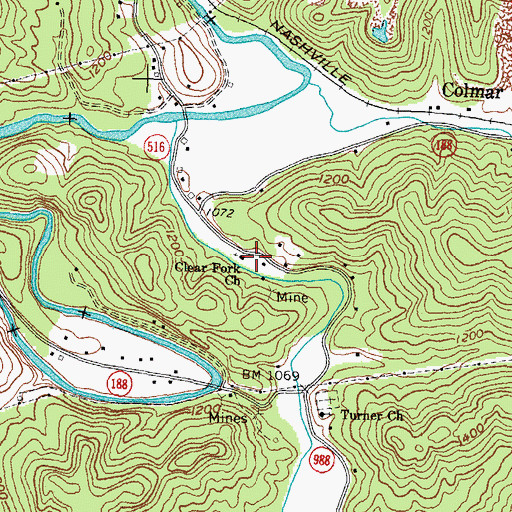 Topographic Map of Clear Fork Church, KY