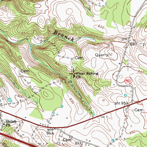 Topographic Map of Clear Spring Church, KY