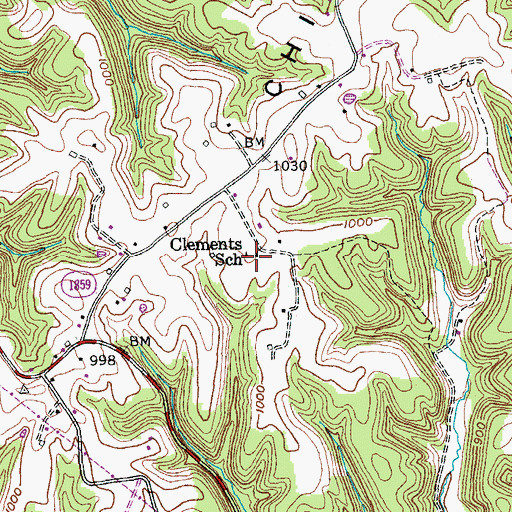 Topographic Map of Clements School, KY