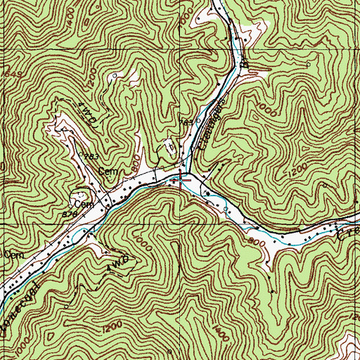 Topographic Map of Clevingers Branch, KY