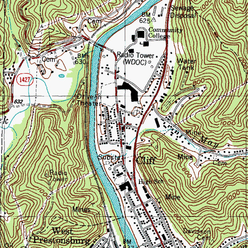 Topographic Map of Cliff, KY
