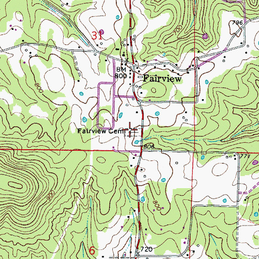 Topographic Map of Fairview Cemetery, AR