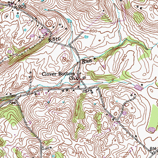 Topographic Map of Clover Bottom Church, KY