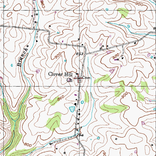 Topographic Map of Clover Hill Church, KY