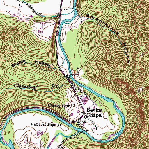 Topographic Map of Cloverleaf Branch, KY