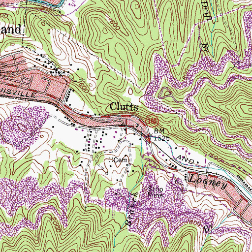 Topographic Map of Clutts, KY