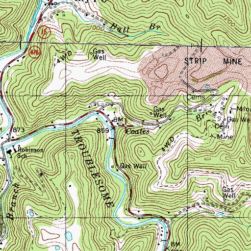 Topographic Map of Coates Branch, KY