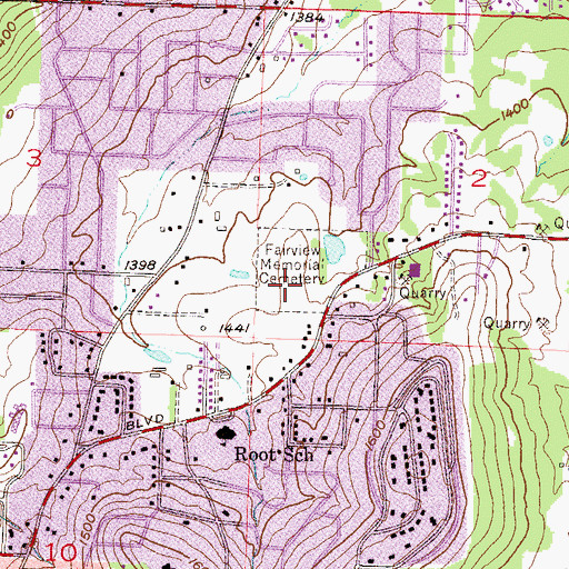 Topographic Map of Fairview Memorial Cemetery, AR