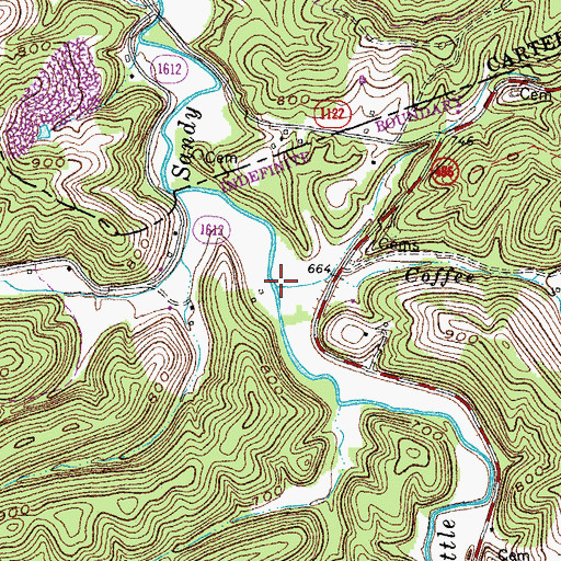 Topographic Map of Coffee Branch, KY