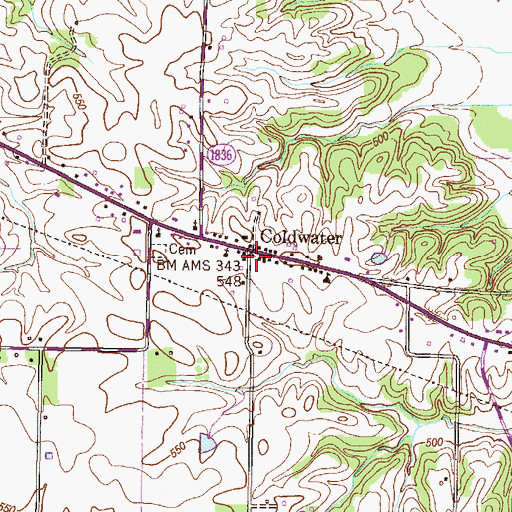 Topographic Map of Coldwater, KY