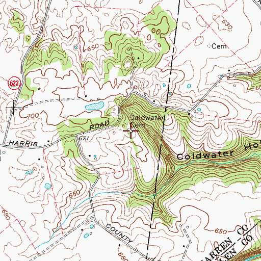 Topographic Map of Coldwater Cemetery, KY