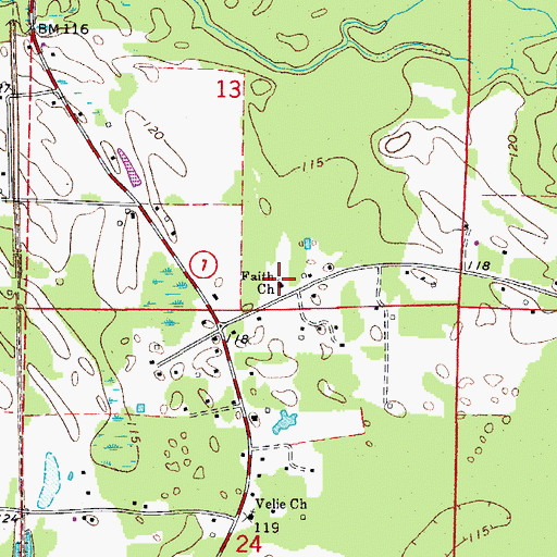 Topographic Map of Faith Church, AR