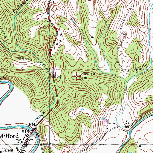 Topographic Map of Coleman Cemetery, KY