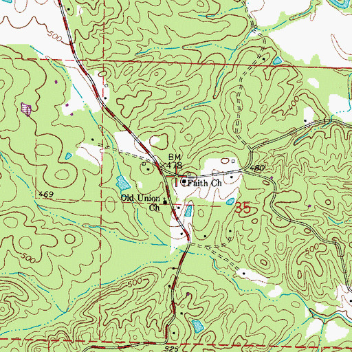 Topographic Map of Faith Church, AR