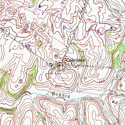 Topographic Map of Coletown, KY