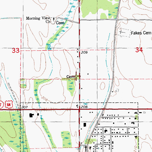 Topographic Map of Old Fakes Cemetery, AR