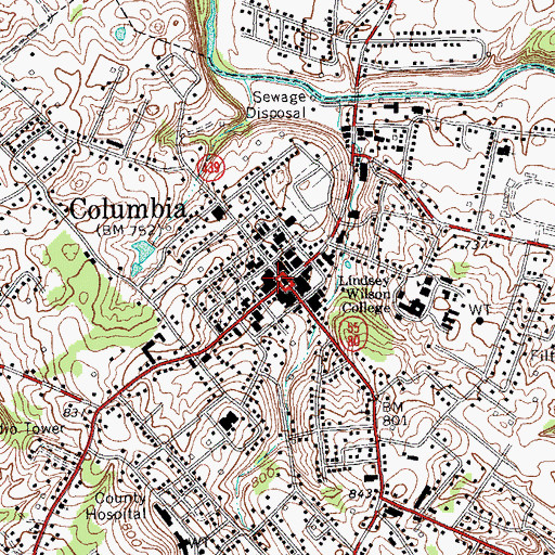 Topographic Map of Columbia, KY