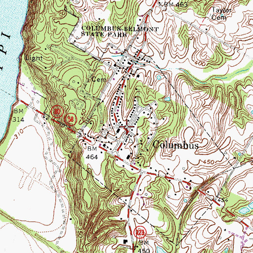 Topographic Map of Columbus, KY