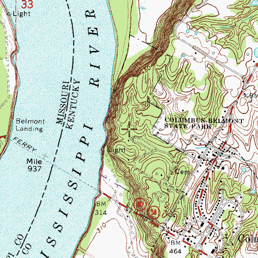 Topographic Map of Columbus-Belmont State Park, KY