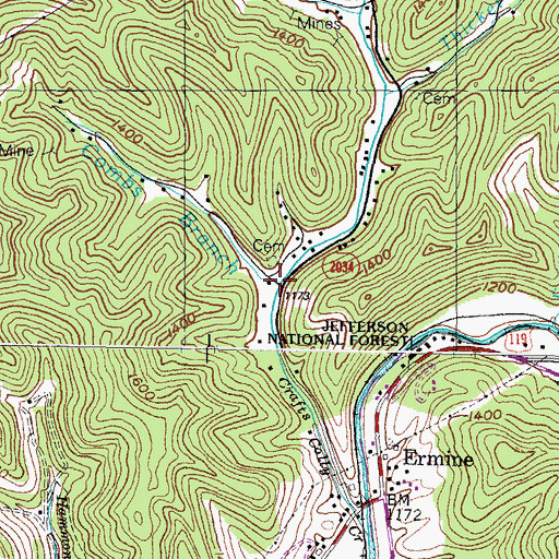 Topographic Map of Combs Branch, KY